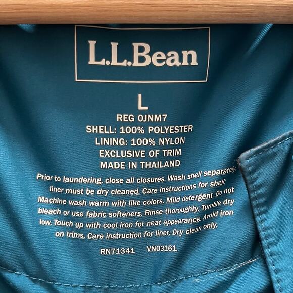 Vintage L.L.Bean Women’s Insulated Rain Trench Coat Teal Wool Lined L Nylon Hood - Picture 7 of 10